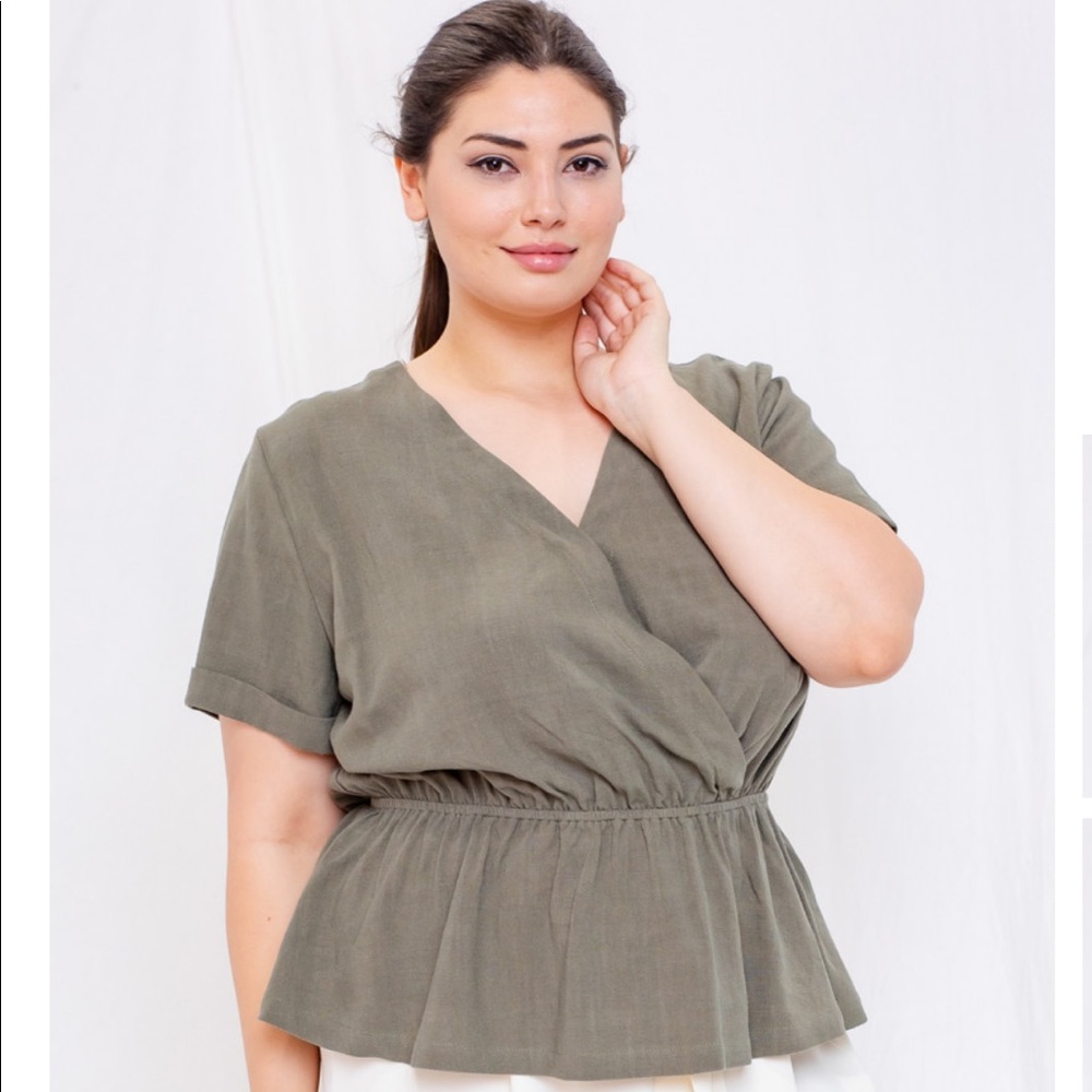 Olive Surplice Wrap Top - Plus Size